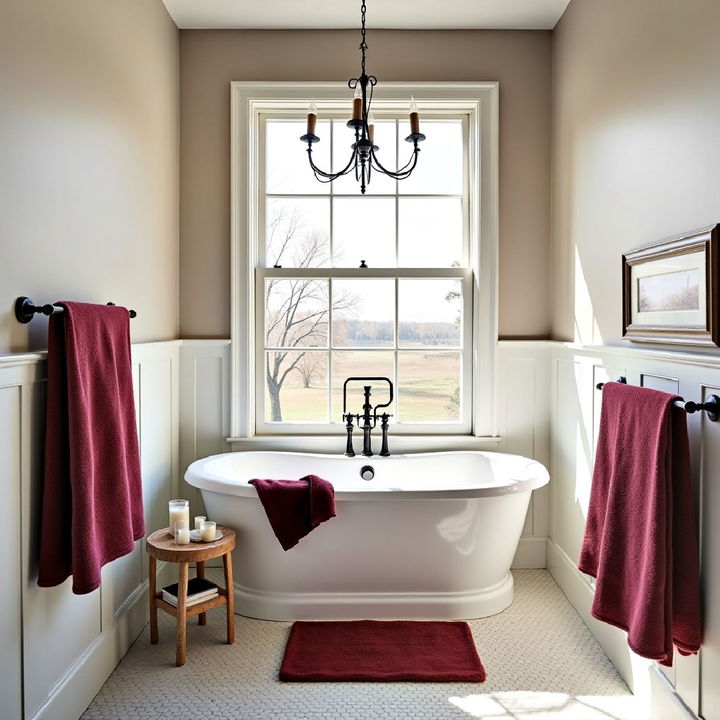 burgundy towels and linen design