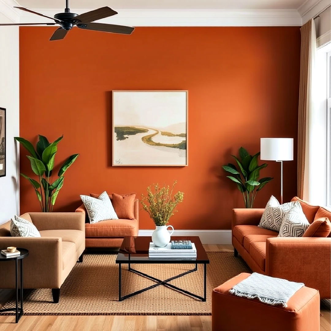 burnt orange accent wall for living room
