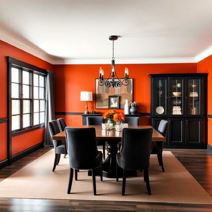 burnt orange and charcoal dining room