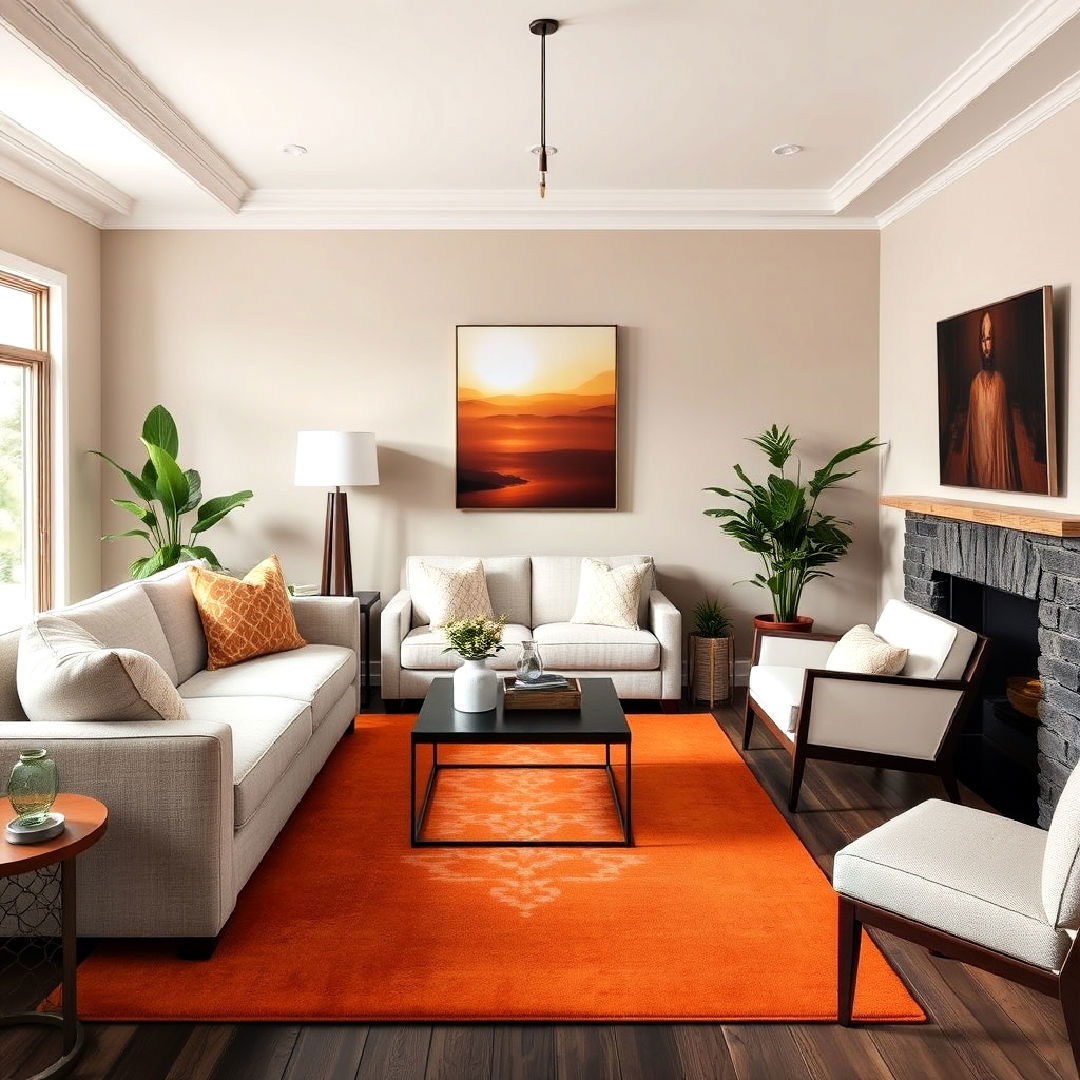 burnt orange area rug for living room