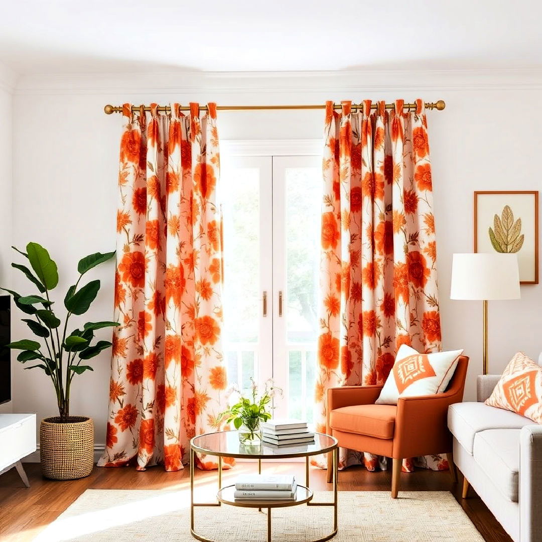 burnt orange floral curtains for living room