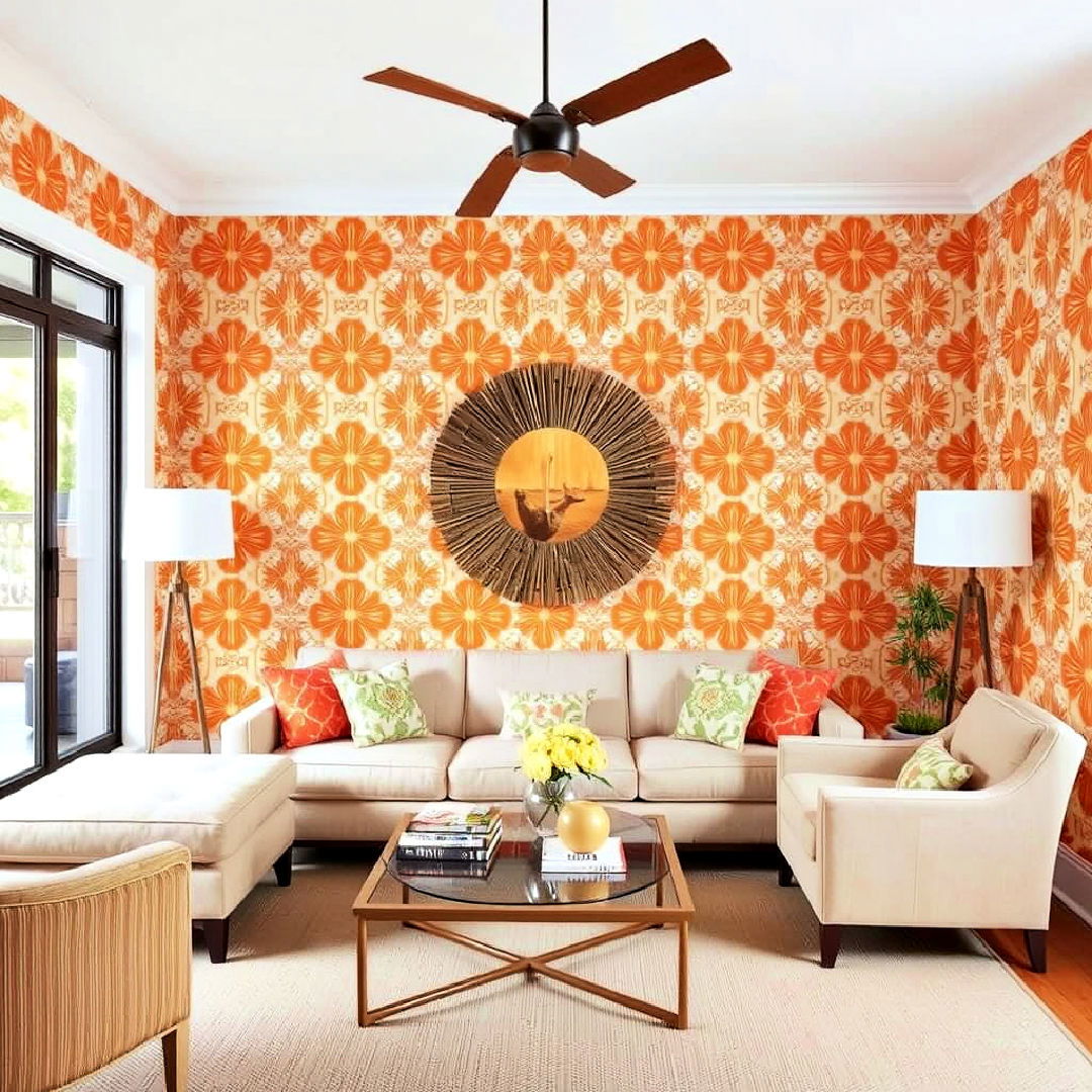 burnt orange patterned wallpaper