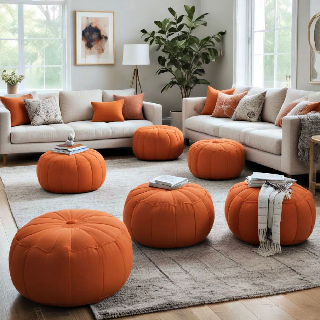 burnt orange poufs for living room