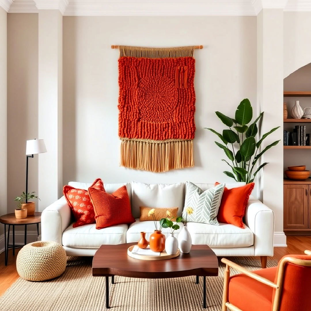 burnt orange textured wall art for living room