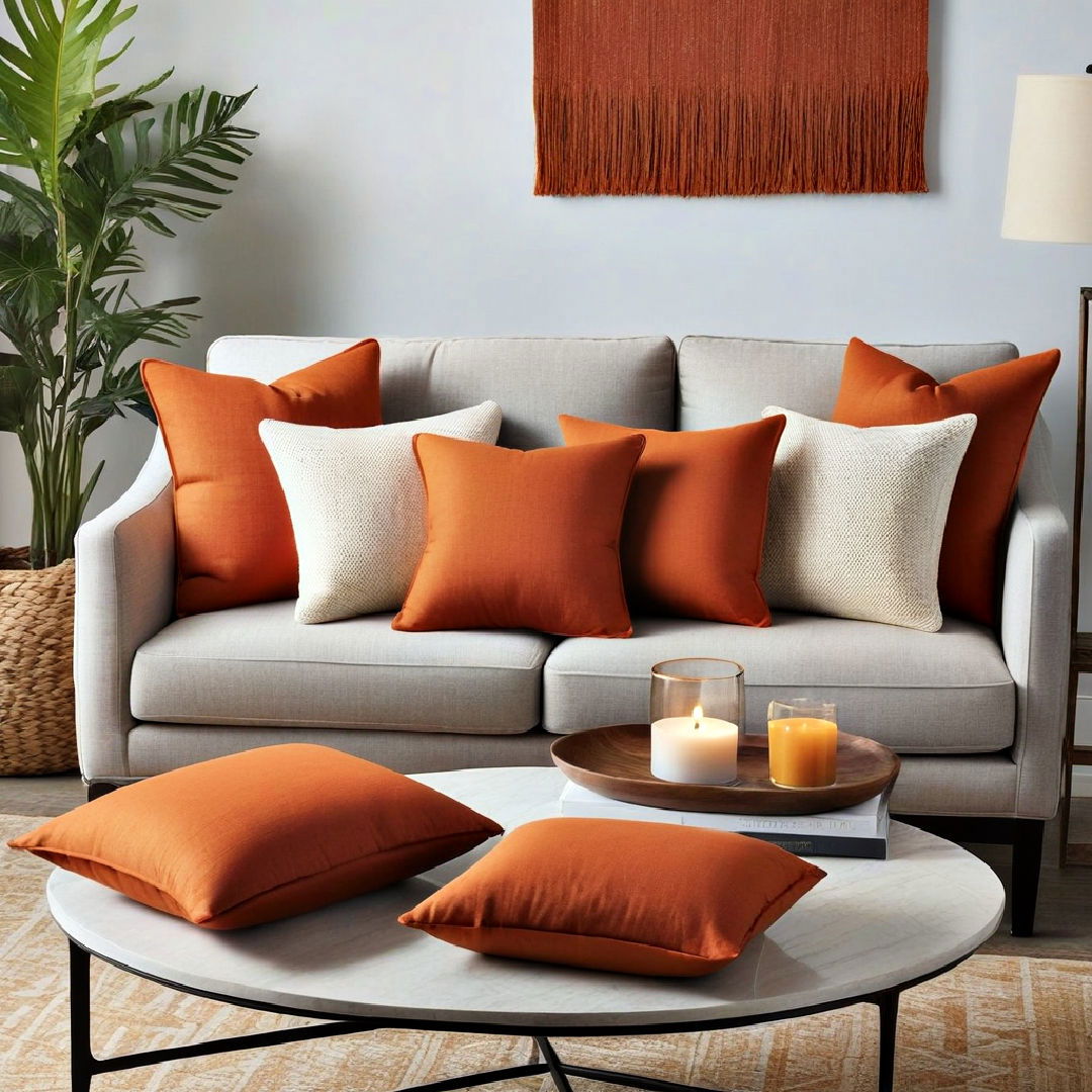 burnt orange throw pillows for living room