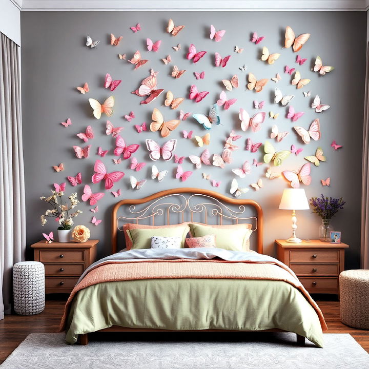 butterfly accent wall for fairy themed bedroom