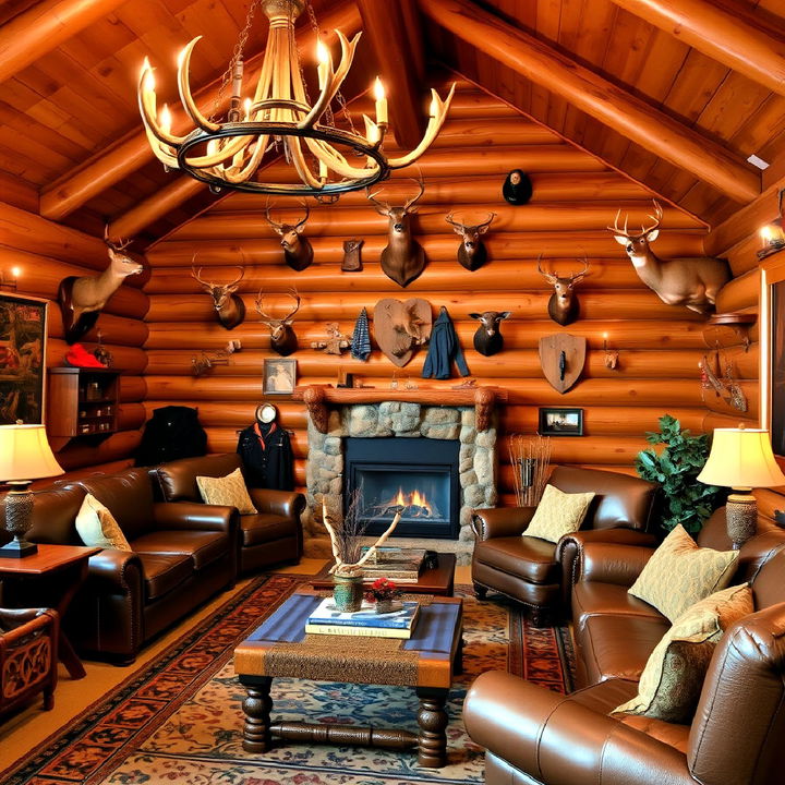 cabin inspired rustic hunting trophy room