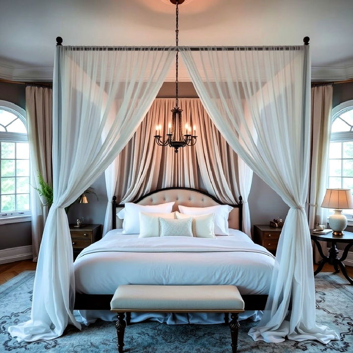 canopy bed with soft flowing drapes