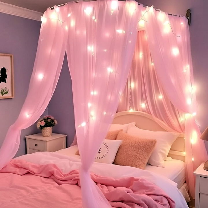 canopy bed with twinkling fairy lights