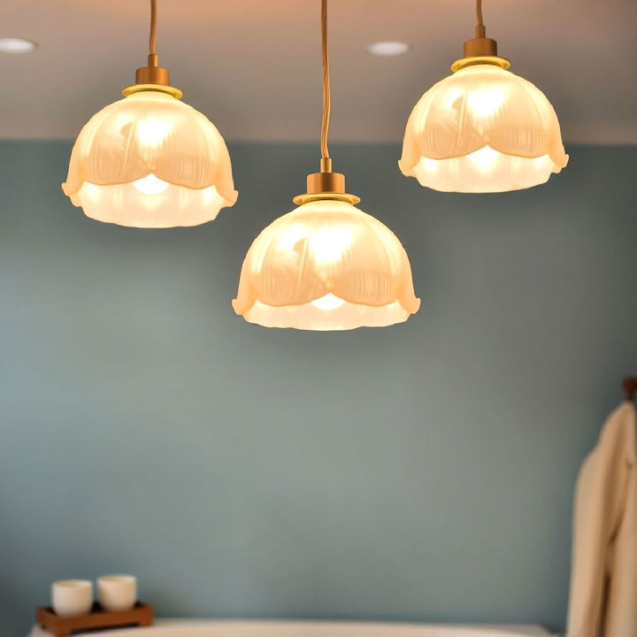 capiz shell pendant lights above vanity