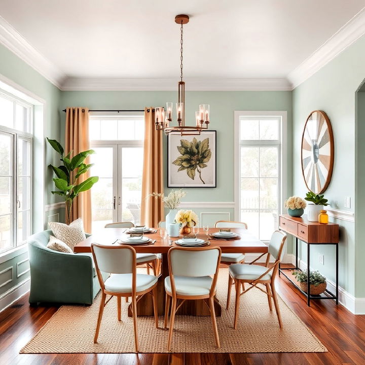 caramel and soft mint dining area