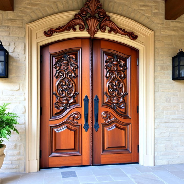 carved solid wood double door