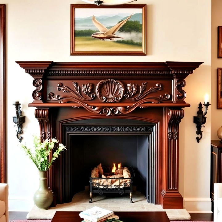 carved wood mantel for elegant and sophisticated touch