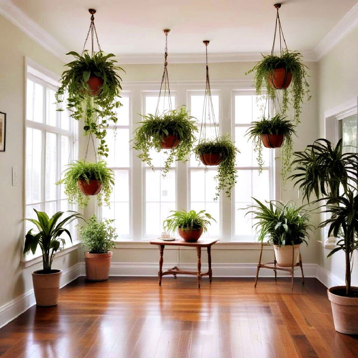 ceiling hung plants to save floor space