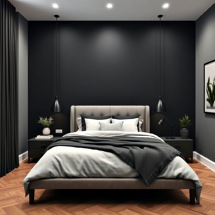 charcoal accent wall for drama bedroom