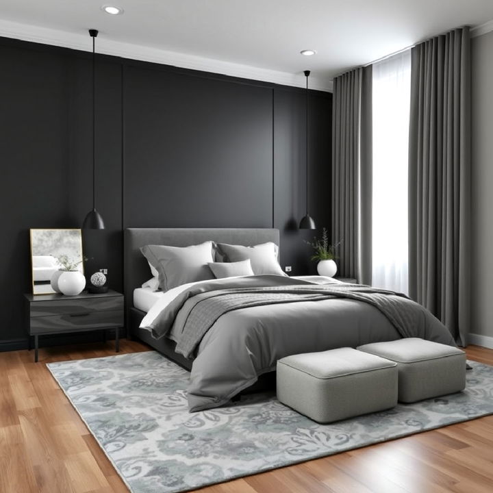 charcoal and monochromatic styling bedroom