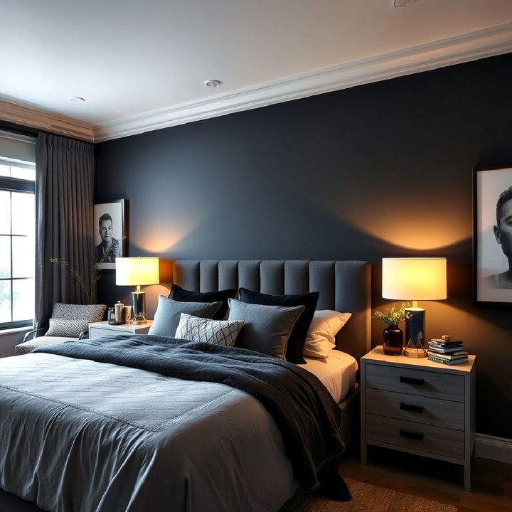 charcoal and soft lighting bedroom