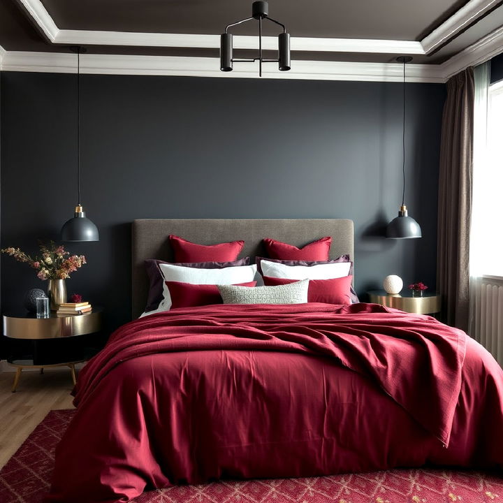 charcoal and statement bedding bedroom