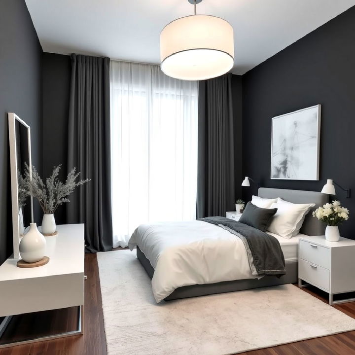 charcoal and white combination bedroom