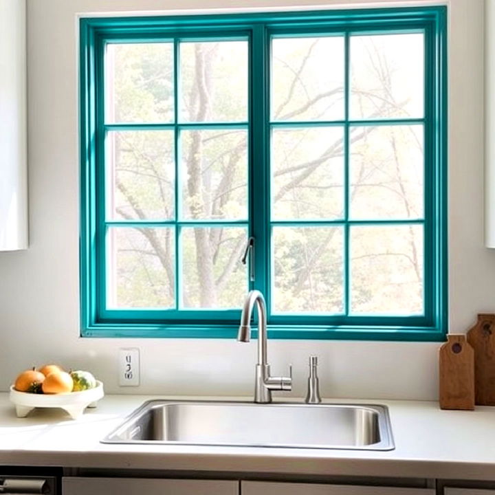 charming teal window frames