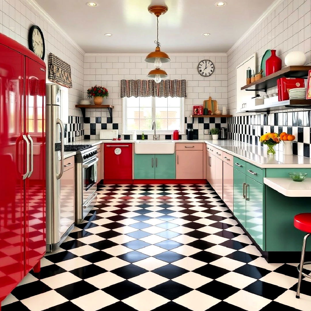 checkerboard flooring for a retro kitchen