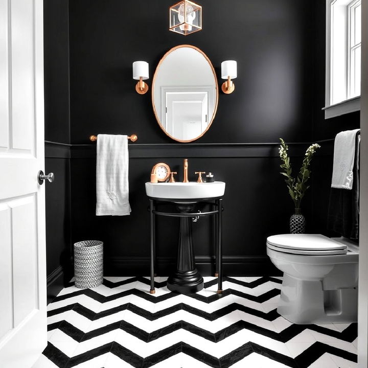 chevron patterned black and white floor