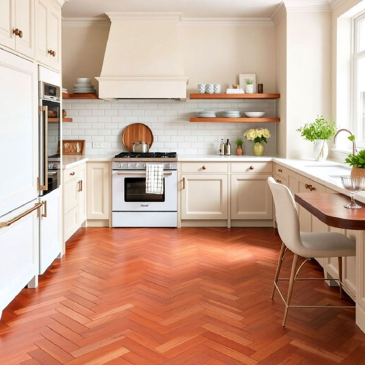 chevron terracotta layout design for kitchen floor