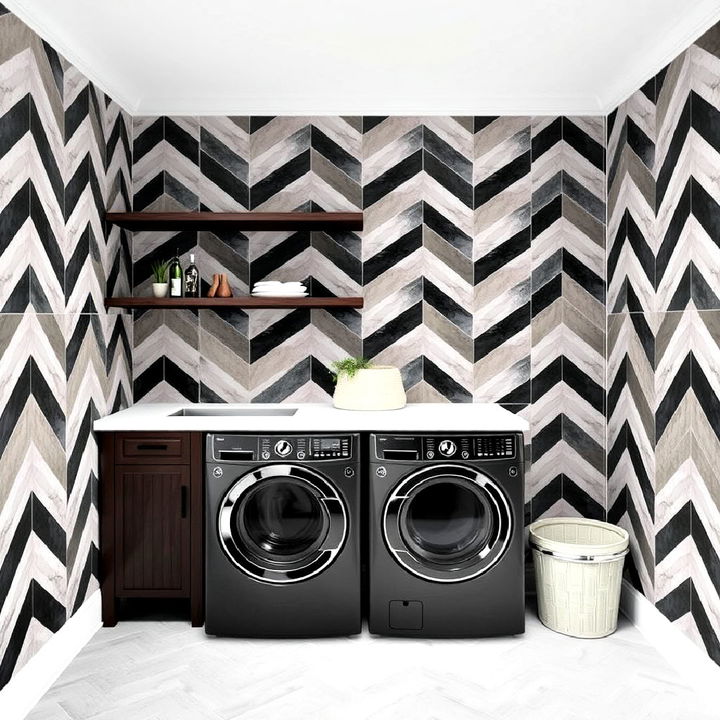 chevron tile pattern laundry walls