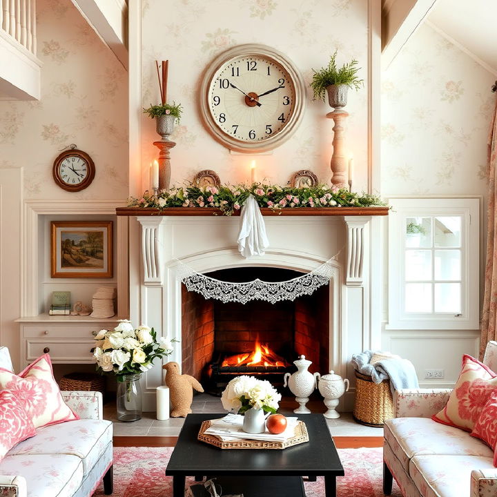 chic and cozy fireplace with cottagecore charm