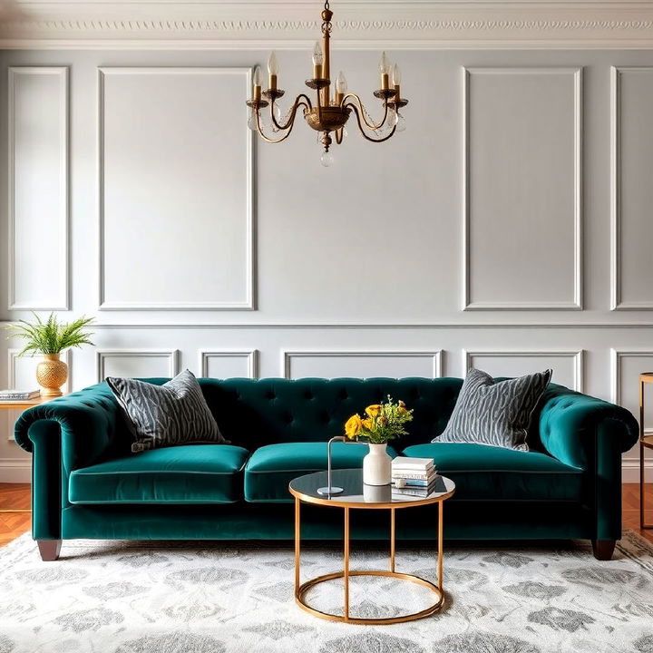 chic velvet sofa for a parisian style living room