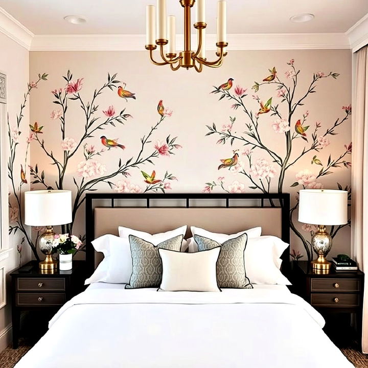 chinoiserie accent wall for bedroom