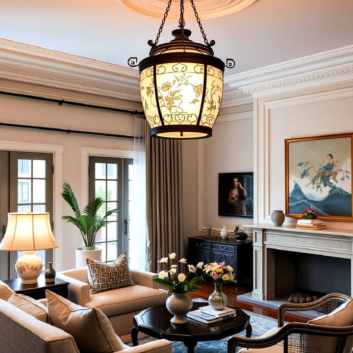 chinoiserie inspired lighting to enhance living room