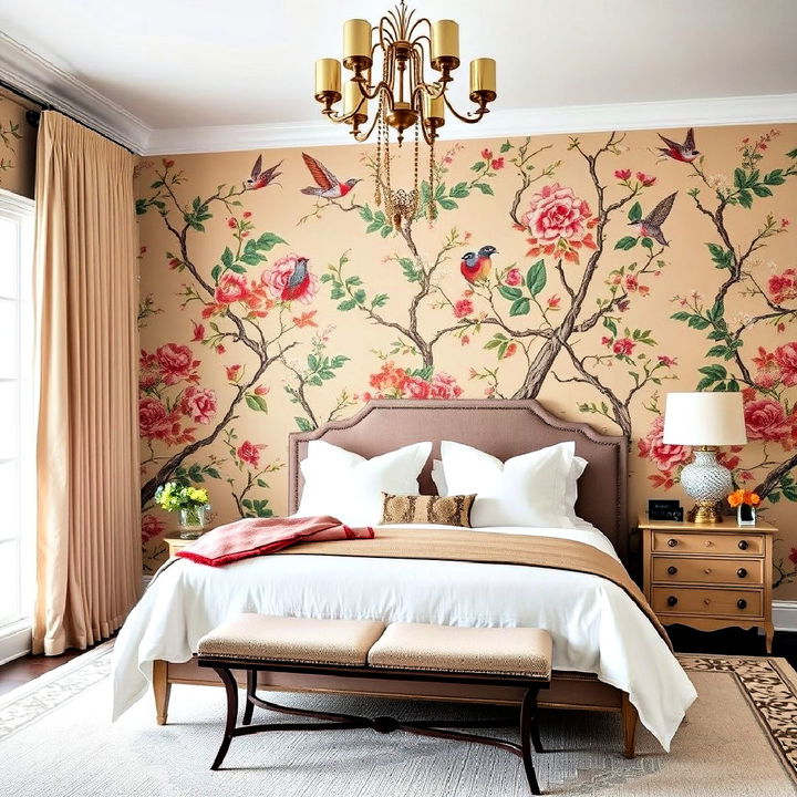 chinoiserie inspired wallpaper for bedroom