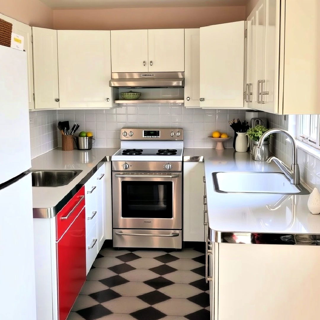 chrome trim counter edges for 1950s kitchen