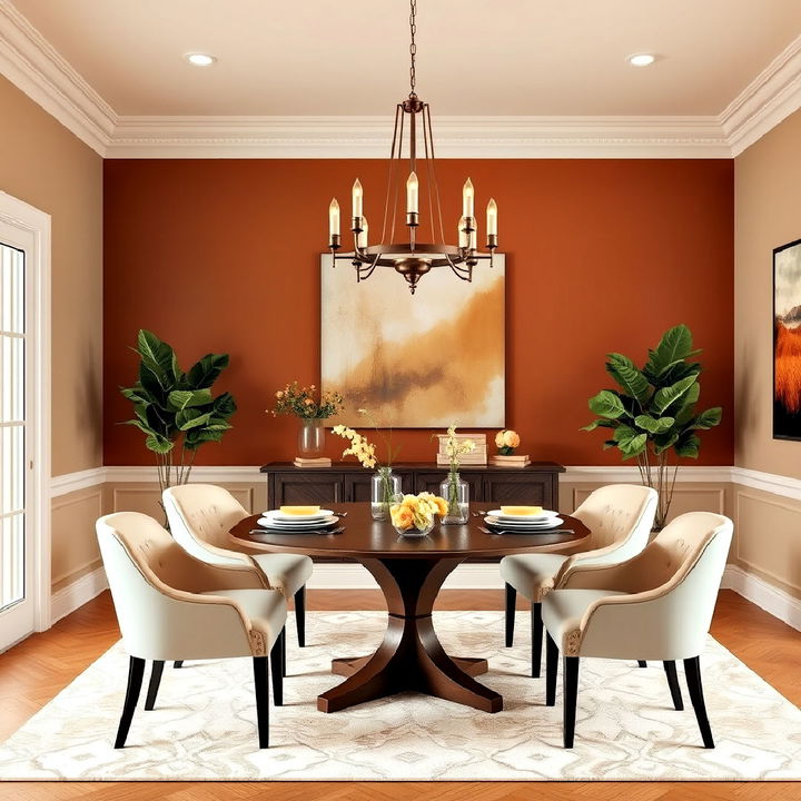 cinnamon and beige warm color palette for dining room