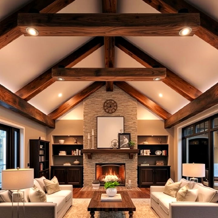 classic beams with recessed lighting