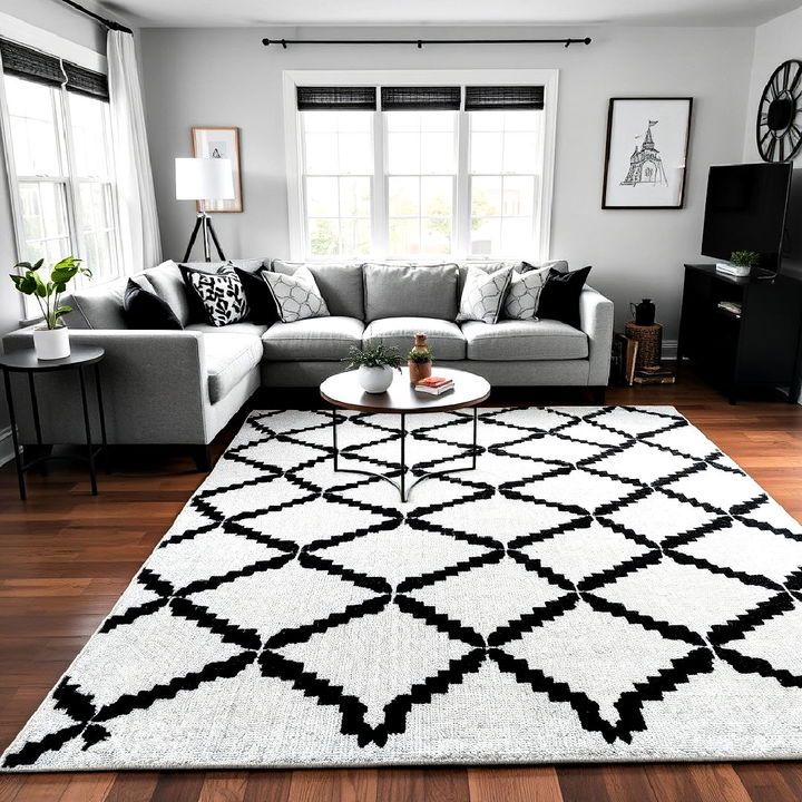 classic black and white patterned rug