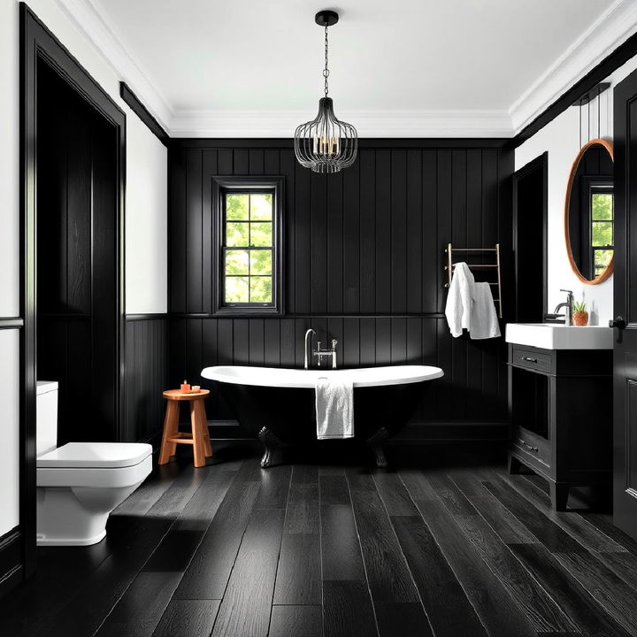 classic black wooden bathroom flooring