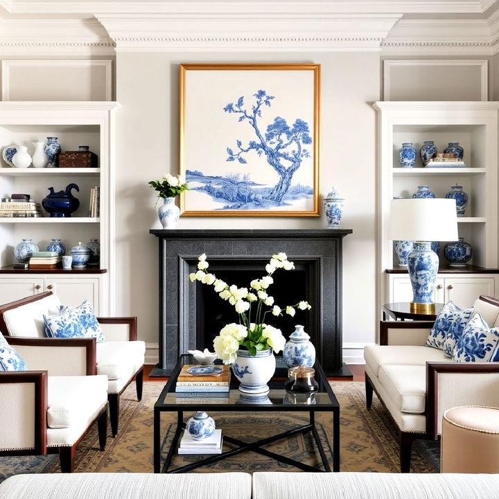 classic blue and white porcelain pieces for living room