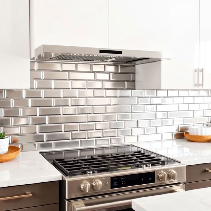 classic metallic subway tiles backsplash