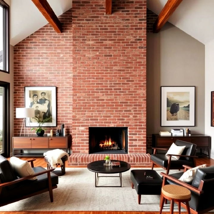 classic mid century modern brick fireplace