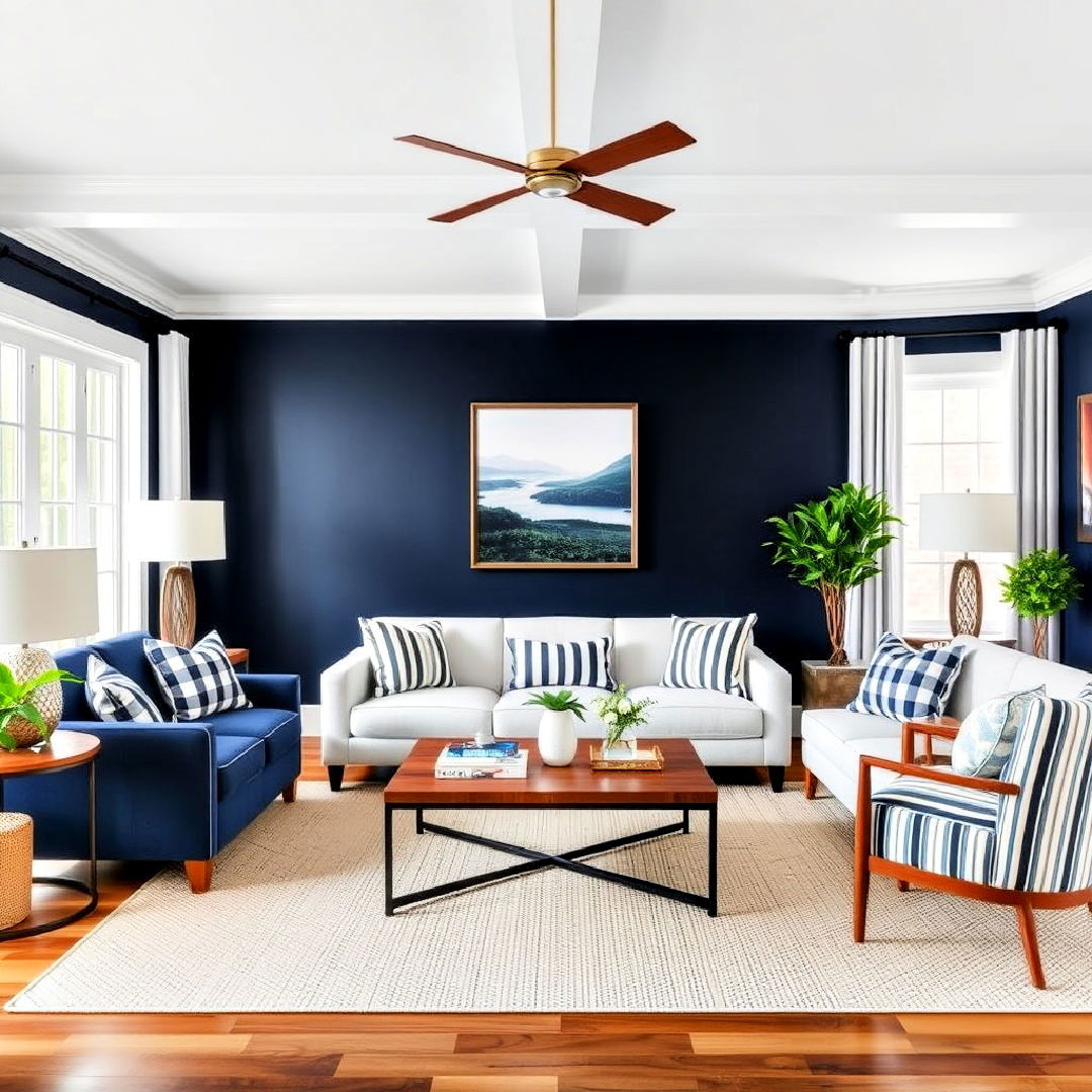 classic navy striped patterns living room