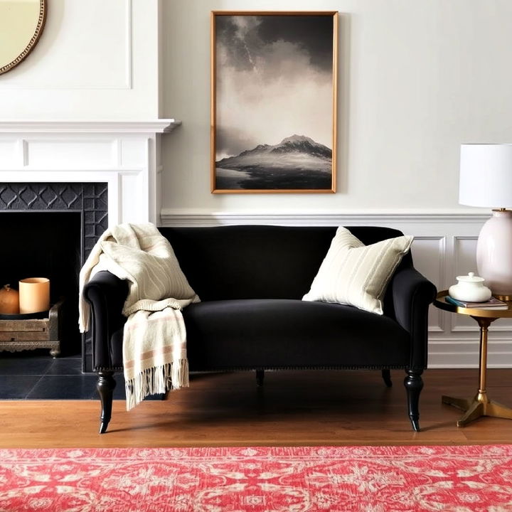 classic settee seating for a fireplace area