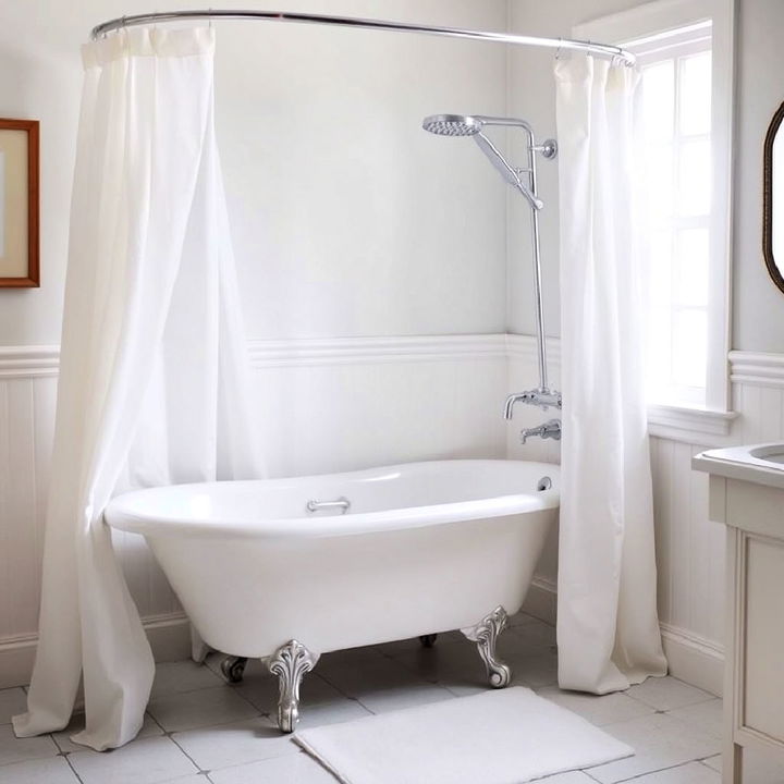 clawfoot tub paired with a shower ring and overhead shower