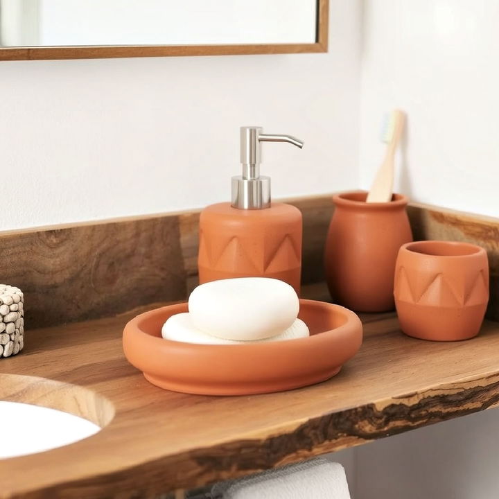 clay or terracotta accessories into bathroom