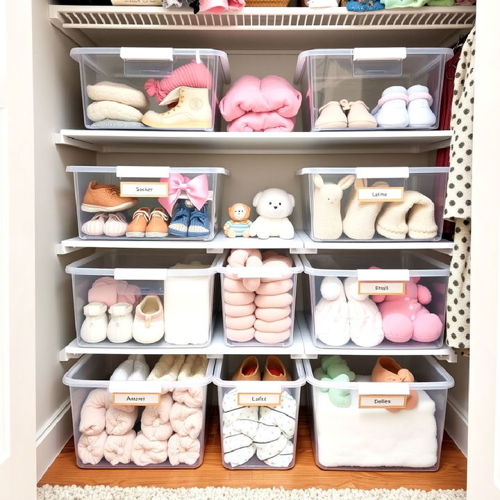 clear plastic bins for nursery closet