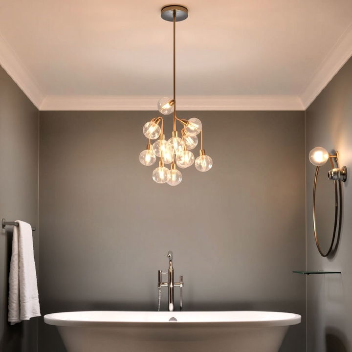 cluster pendants above a freestanding bathtub