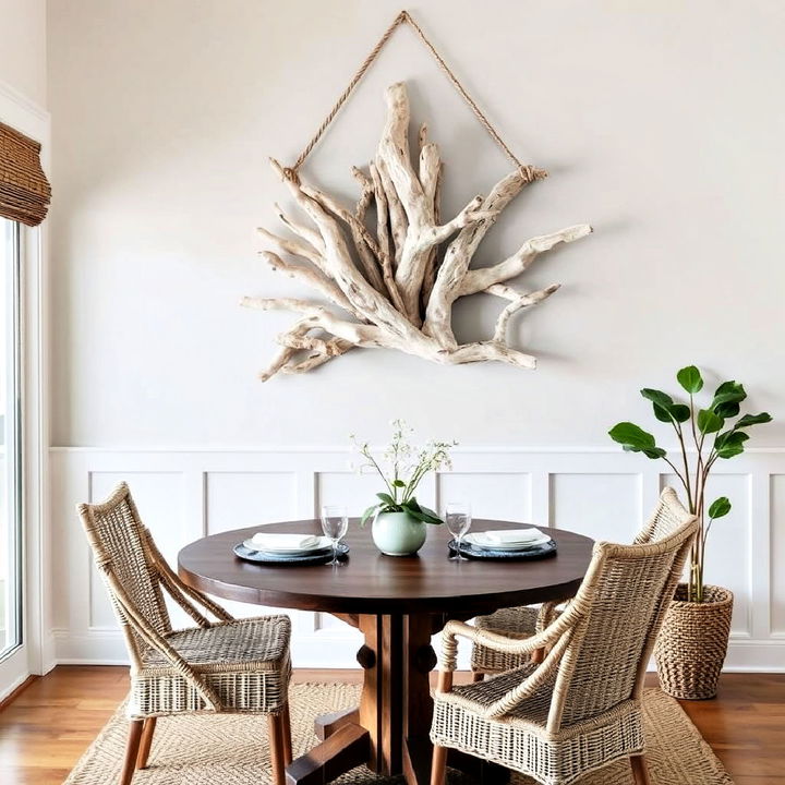 coastal dining room driftwood decor