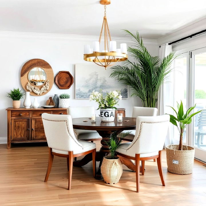 coastal dining room plants and greenery