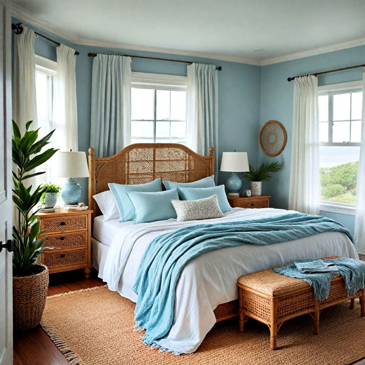 coastal inspired blue palette bedroom